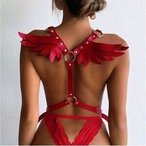Sexy Red Faux Leather Harness Angel Wings Gothic Lingerie Adjustable Valentines